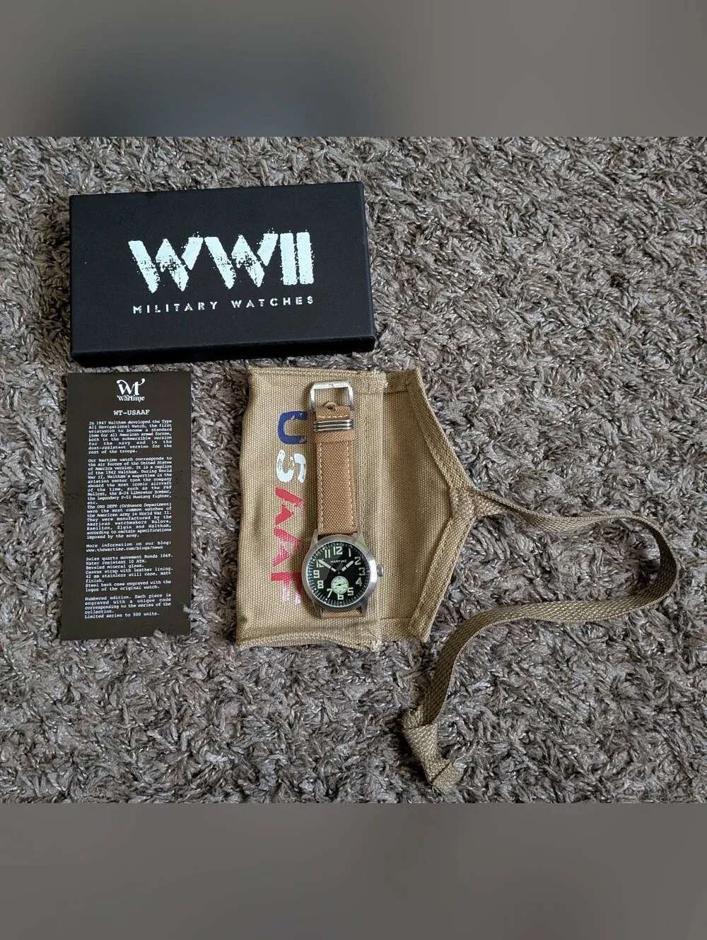 Wartime WW2 USAAF Swiss-Quartz Movement Canvas Strap 42MM Watch NEW